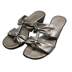 Italian Shoemakers | Metallic Silver Sandals Open Toe Wedge Heels